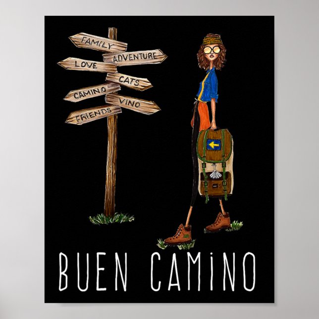 Poster Buen Camino De Santiago Pilgrim Hiking Way Of St.  (Frente)