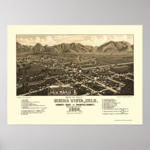 Pôster Buena Vista, CO Panoramic Map - 1882