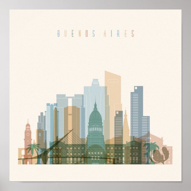 Pôster Buenos Aires, Argentina | Linha Skyline Cidade (Frente)