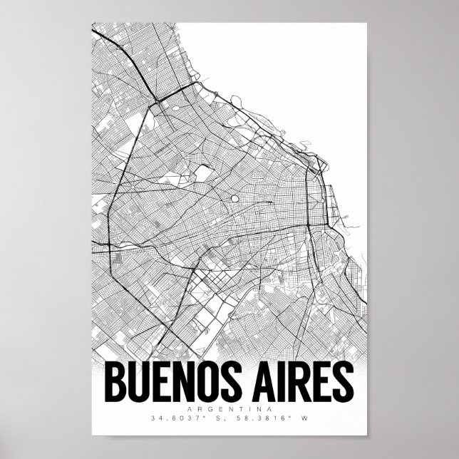 Poster Buenos Aires Argentina Minimalist Map Art (Frente)