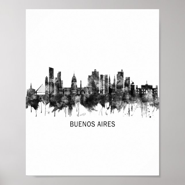 Poster Buenos Aires Argentina Skyline BW (Frente)