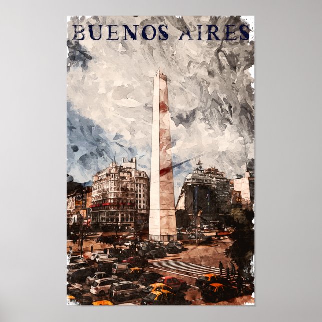 Poster Buenos Aires Argentina Skyline Watercolor (Frente)