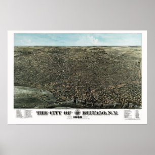 Pôster Búfalo, mapa panorâmico de NY - 1880