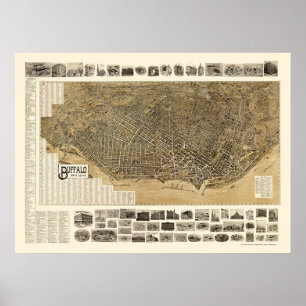 Pôster Búfalo, mapa panorâmico de NY - 1902