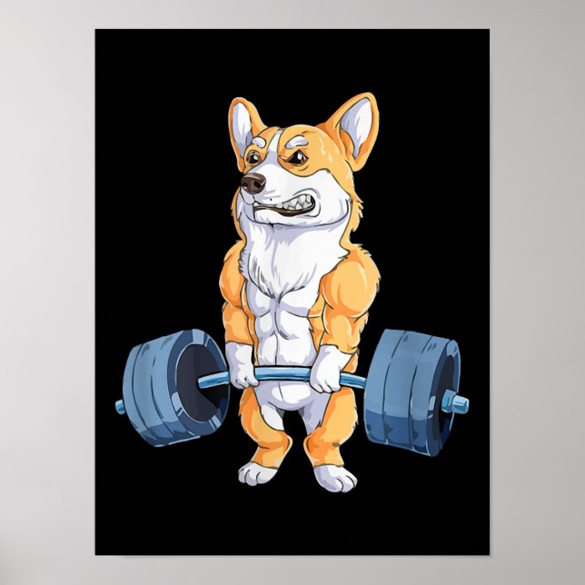 Poster Buff Power Lifting Corgi Bodybuilder (Frente)