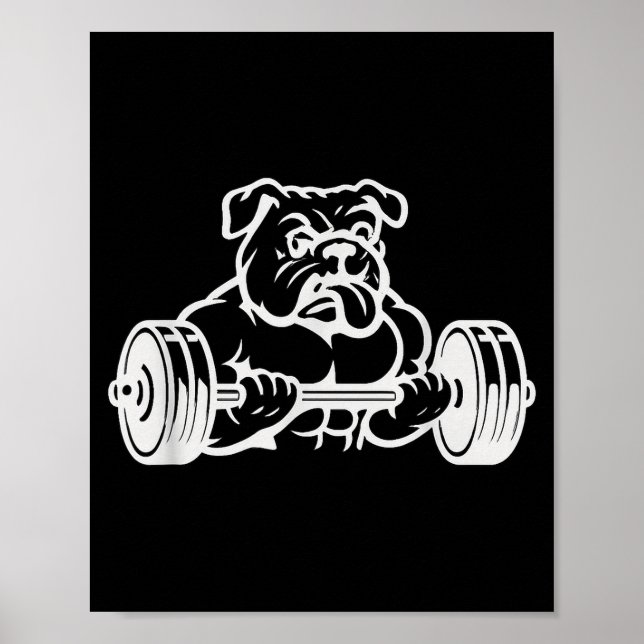 Poster Buff Strong Bull Dog Lifting Weights  (Frente)