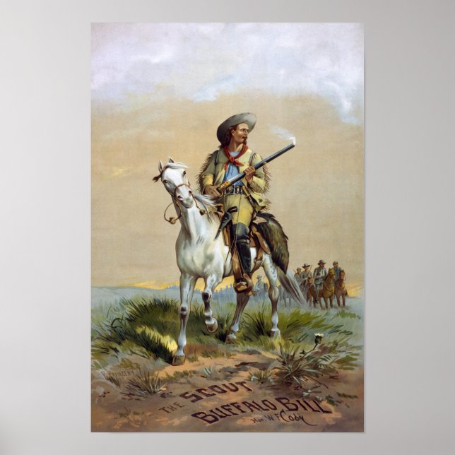 Pôster Buffalo Bill Cody, 1872. Publicidade Vintage (Frente)