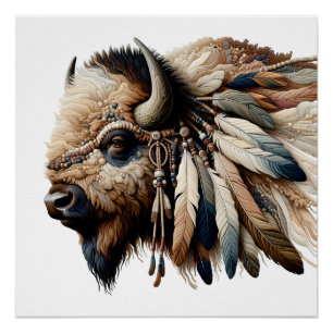 Pôster Buffalo Bison American Indian Art