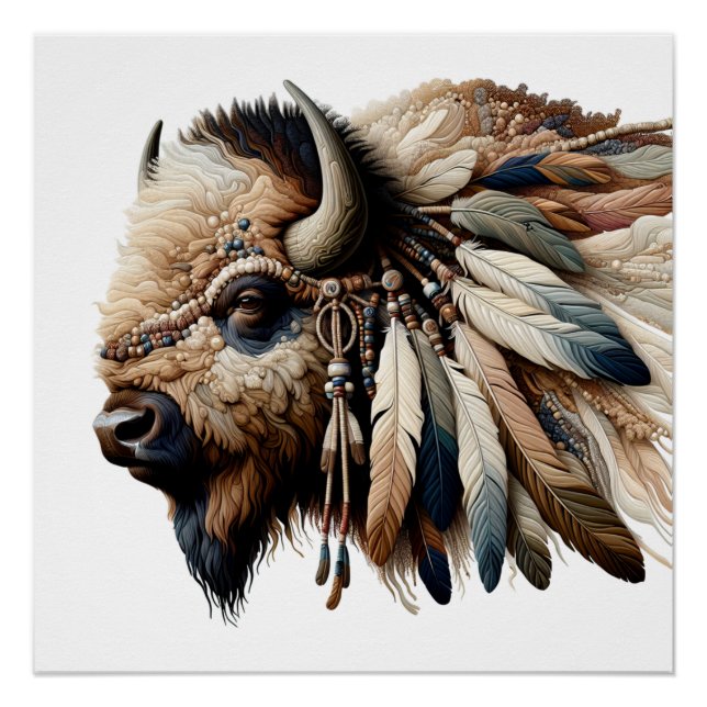 Pôster Buffalo Bison American Indian Art (Frente)