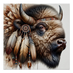 Pôster Buffalo Bison American Indian Art