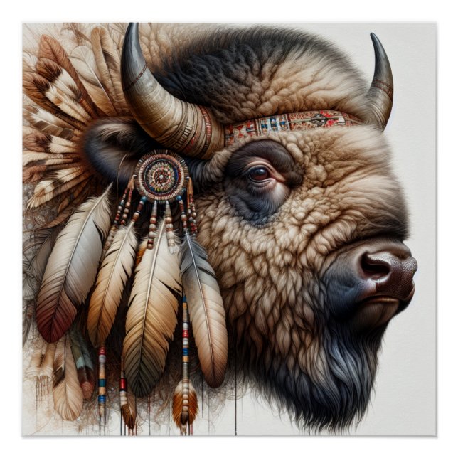 Pôster Buffalo Bison American Indian Art (Frente)