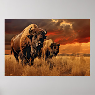 Poster Buffalo Bison Animal Wilderness Colorida