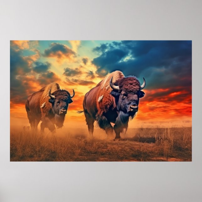 Poster Buffalo Bison Animal Wilderness Colorida (Frente)
