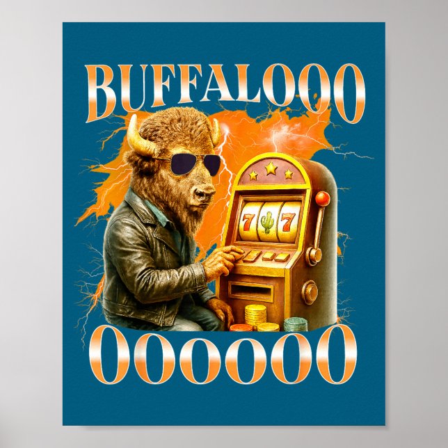 Poster Buffalo Bison Casino Slot Machine Funny Gambling B (Frente)