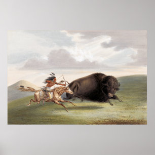 Poster Buffalo Hunt, Chase (1884) - Arte cromolitográfica