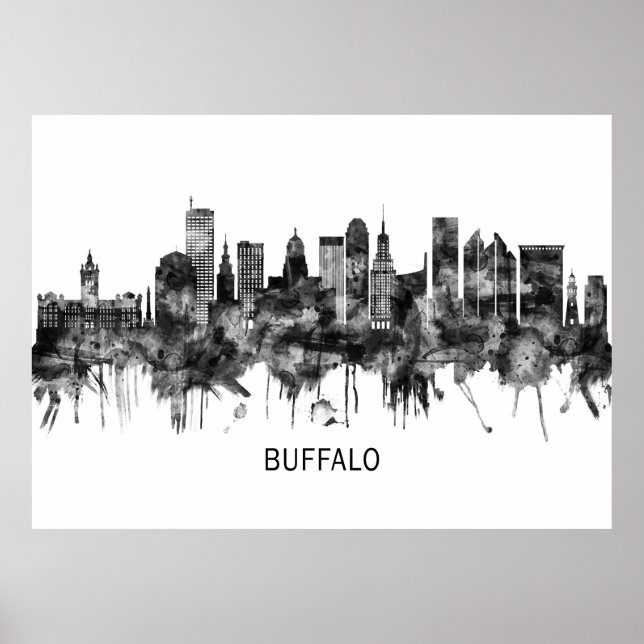 Poster Buffalo New York Skyline BW (Frente)