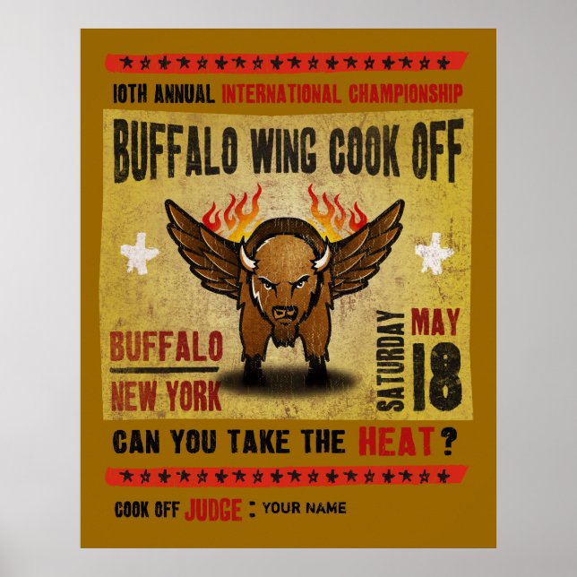 Pôster Buffalo, NY - Fogo Quente Buffalo Asa Cook-Off (Frente)