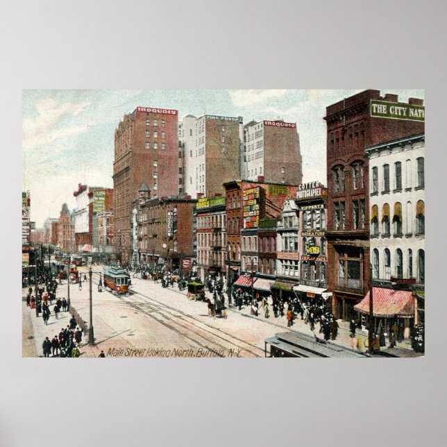 Pôster Buffalo, Rua Principal, olhando para o Norte, 1907 (Frente)