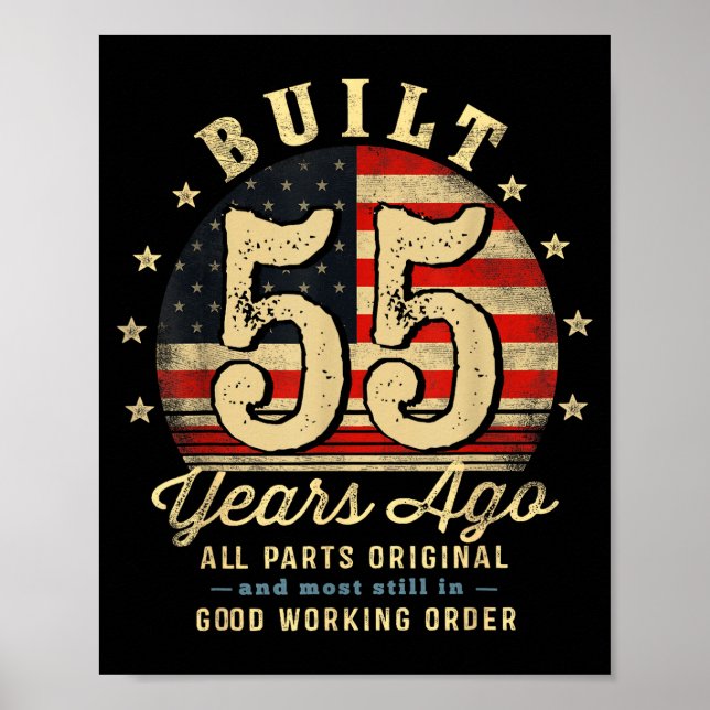 Poster Built 55 Years Ago Funny 55th Birthday Usa Flag  (Frente)