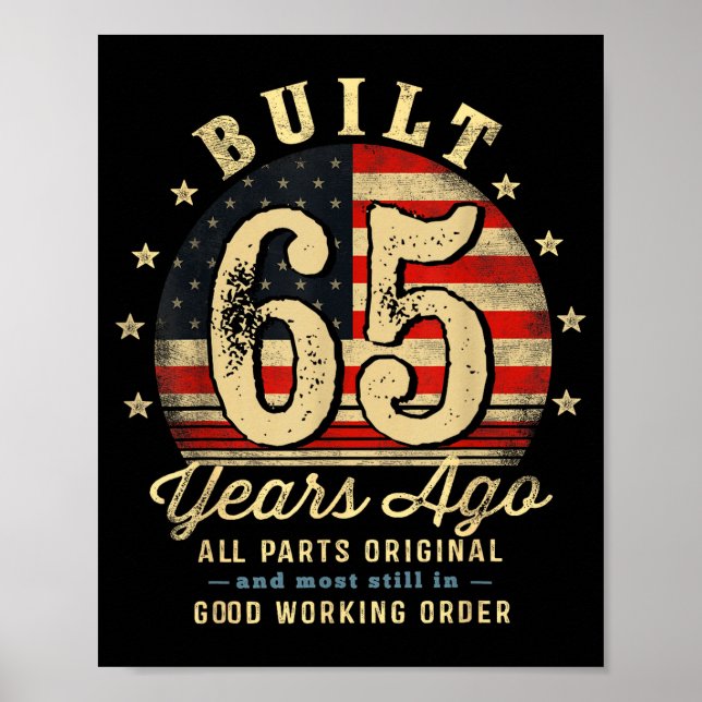 Poster Built 65 Years Ago Funny 65th Birthday Usa Flag  (Frente)