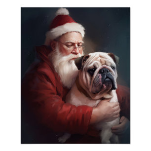 Pôster Buldogue com Papai Noel Natal Festivo