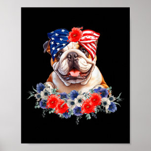 Poster Buldogue Dog Bandana American Flag 4 De Julho
