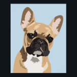 Poster Buldogue Francês Azul | Frenchie<br><div class="desc">poster de buldogue francês de pop art com um encanamento vermelho giro em um fundo azul pastel que pode ser mudado para qualquer cor.</div>