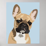 Poster Buldogue Francês Azul | Frenchie<br><div class="desc">poster de buldogue francês de pop art com um encanamento vermelho giro em um fundo azul pastel que pode ser mudado para qualquer cor.</div>