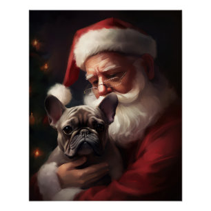 Pôster Buldogue Francês com Papai Noel Natal Festivo