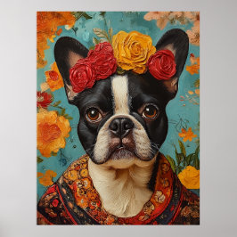 Poster Buldogue francês como Frida Kahlo