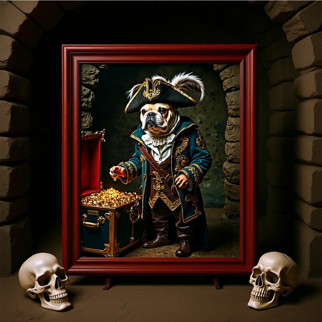 Poster Buldogue francês Pirate Blue Dourado Casaco (Criador carregado)