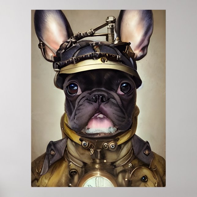 Poster Buldogue Francês Steampunk (Frente)