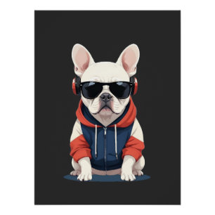 Pôster Buldogue Francês Vestindo Hoodie Música Legal Engr