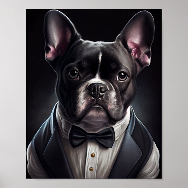 Poster Buldogue Francês Vestindo Tuxedo (Frente)