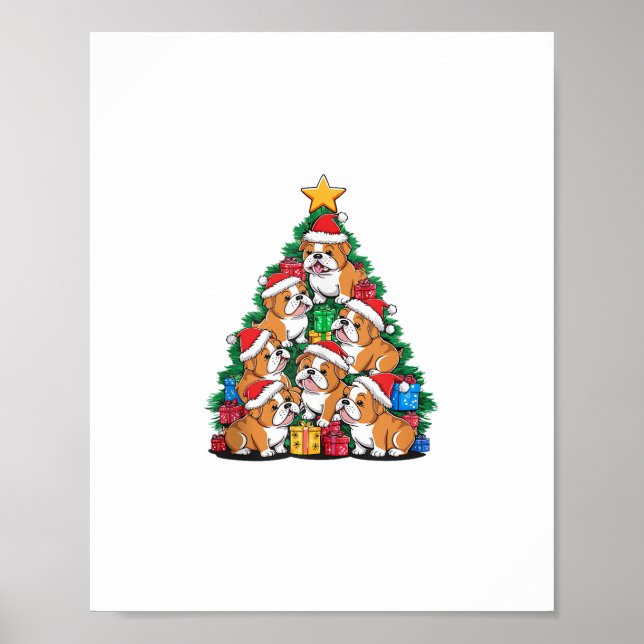Poster Buldogue Inglês da Árvore de Natal (Frente)