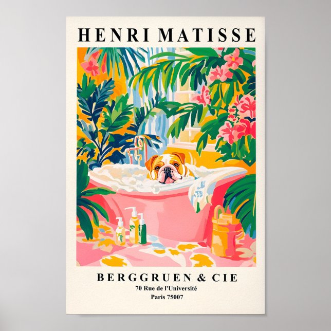 Poster Buldogue Inglês Em Bathtub, Engraçado Muro De Banh (Frente)