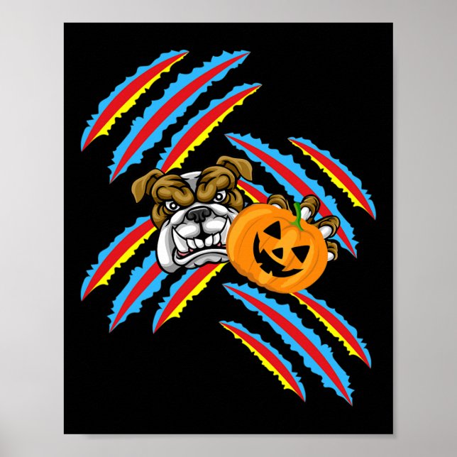 Poster Buldogue Mãe Halloween Pumpkin (Frente)