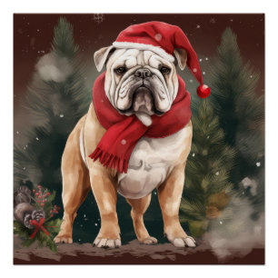 Pôster Buldogue no Natal da Neve