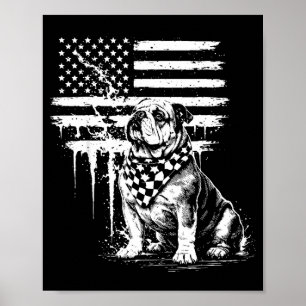 Poster Buldogue patriótico bandeira americana 4 de julho 