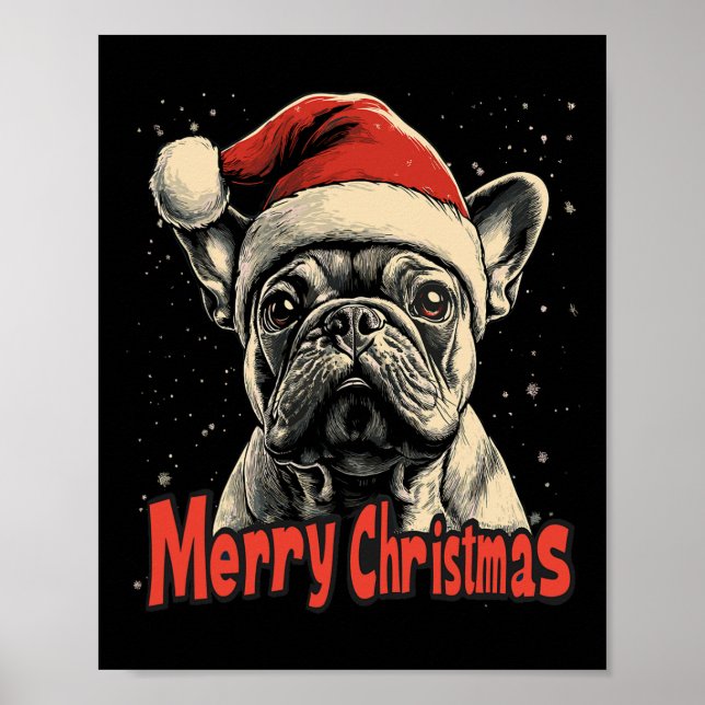 Poster Buldogue Santa Hat Feliz Natal Cachorro de Natal (Frente)