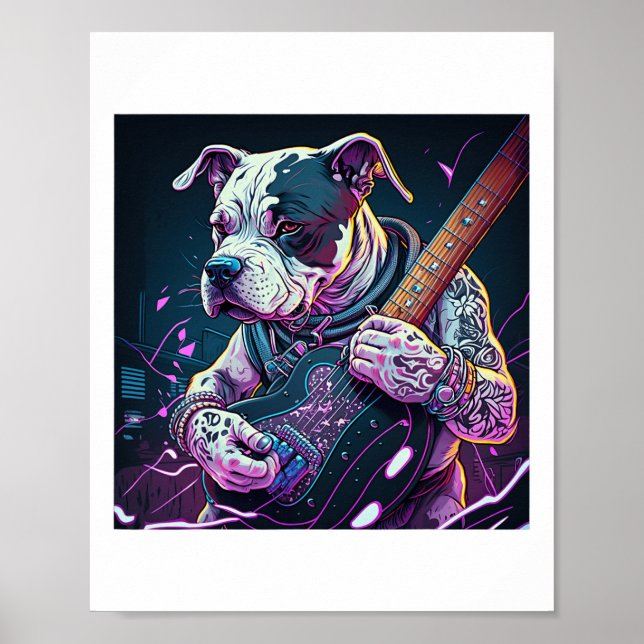 Poster Buldogue Tocando Violão Elétrico (Frente)