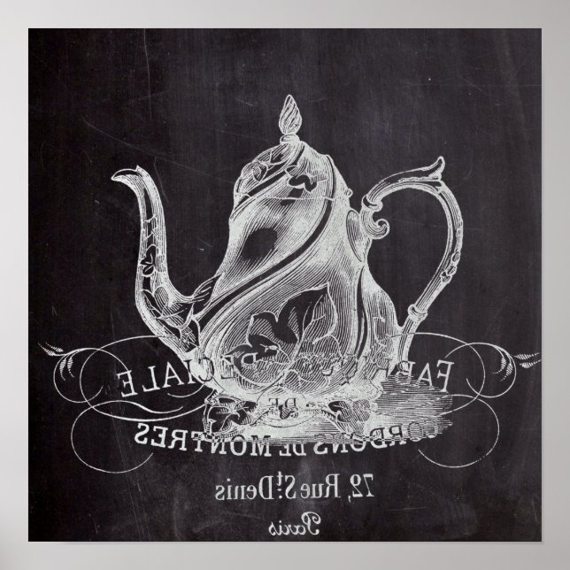 Pôster bule de chá chalkboard do partido paris do país fr (Frente)