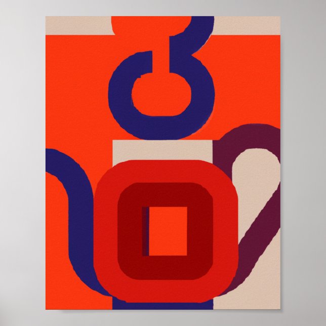 Poster Bule de Chá de Meados do Século Arte Geométrica em (Frente)