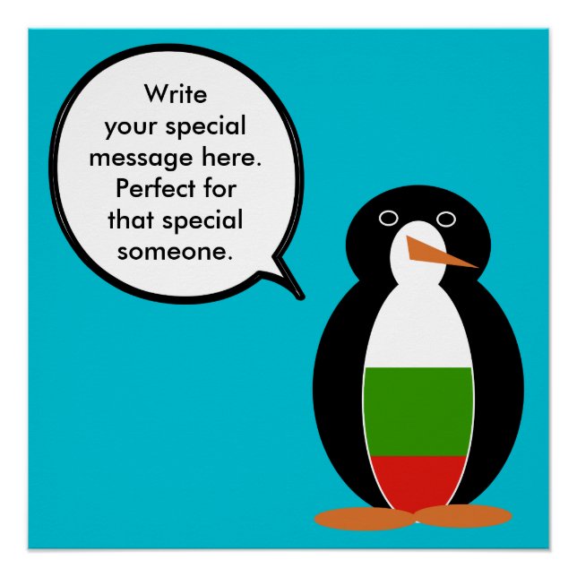 Pôster Búlgara falando Sra. Penguin Personalizada (Frente)
