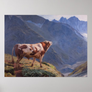 Poster Bull nos Alpes (por Eugène Burnand)