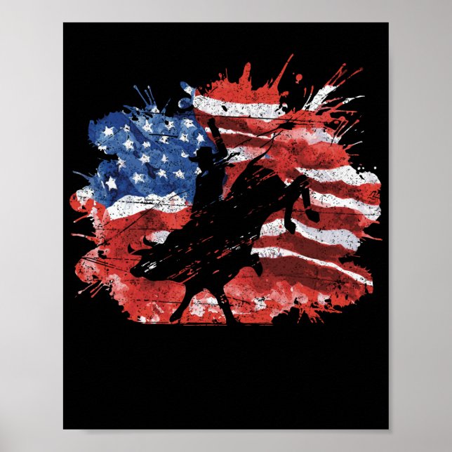 Poster Bull Rider Patriotic American Flag para Cowboys (Frente)