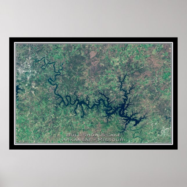 Poster Bull Shoals Lake Arkansas - Missouri Satellite Map (Frente)
