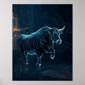 Poster Bull Silhouette Stock Market Gift Office Wall Deco
