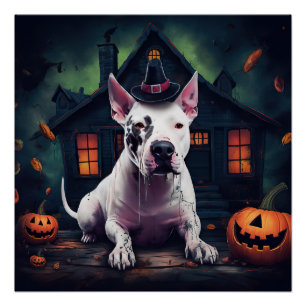 Pôster Bull Terrier Abóboras Dia das Bruxas Assustador