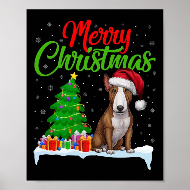 Poster Bull Terrier Cachorro Árvore de Natal Luz Engraçad (Frente)